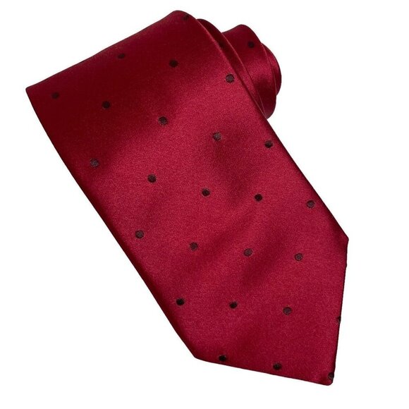 Lanvin Paris Champagne‎ Mumm Designer Silk Necktie Red Brown Dots - Picture 1 of 5